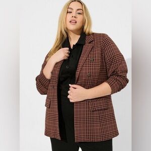 Torrid Brown Ponte Double Breasted Relaxed Blazer 1X